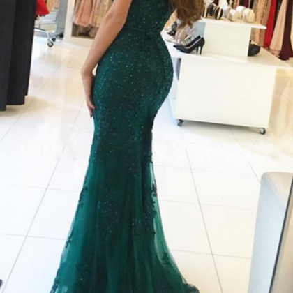 Dark Green Lace Prom Dresses,off The Shoulder..