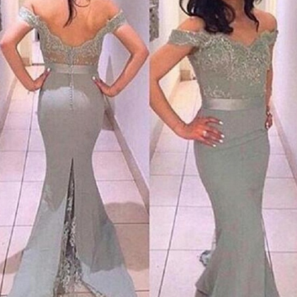 Elegant Off Shoulder Grey Prom Dress,mermaid Prom..