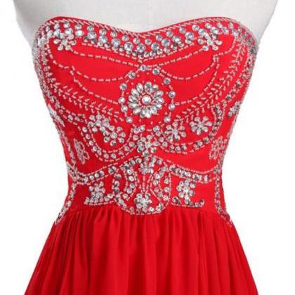 Red Chiffon Sweet Heart Formal A Line Simple Long..