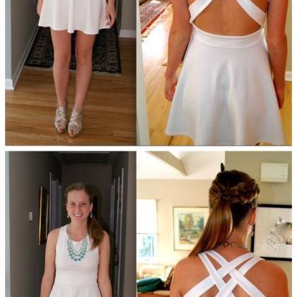 White Dress With Cross Straps,short Prom Dress..