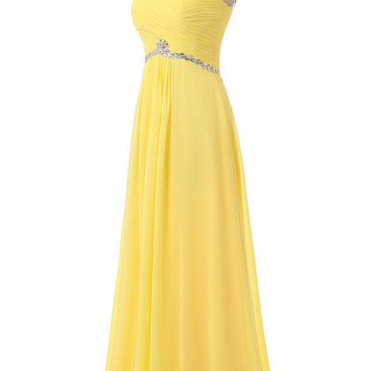 Yellow Prom Dresses,fashion Sheer Neck Crystal..