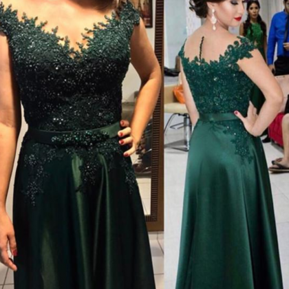 Sheer Neck Emerald Green Prom Dress