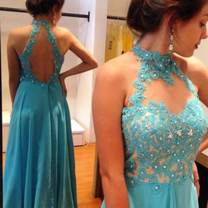 Blue Prom Dress,lace Evening Dress, Prom Gown,lace..