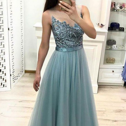 A Line Tulle Lace Long Prom Dress, Evening Dress