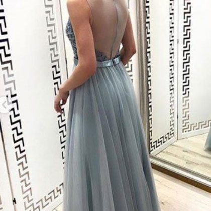 A Line Tulle Lace Long Prom Dress, Evening Dress