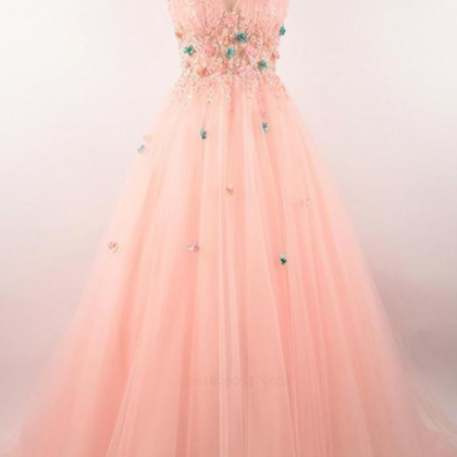 Chic Prom Dresses Floor-length Pink Prom..