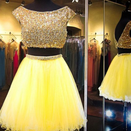 Luxury Beaded Crystal Two Pieces Short Prom Dress..