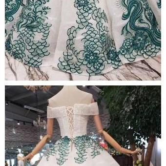 Ball Gown Off The Shoulder Prom Dress With Green..