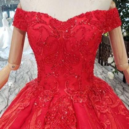 Red Off The Shoulder Puffy Prom Dress, Princess..