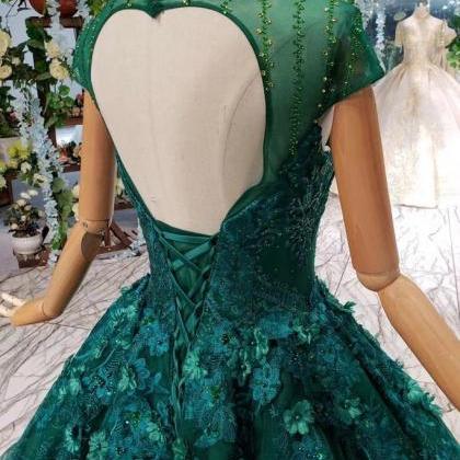 Dark Green Lace Ball Gown Prom Dress With Beads,..