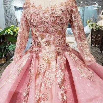 Pink Prom Dresses Long Sleeves Ball Gown With..