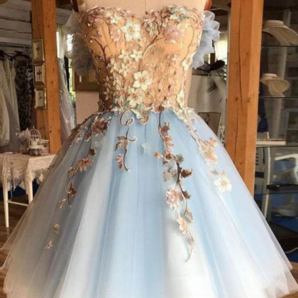 Tulle Lace Short Prom Dress, Blue Homecoming Dress