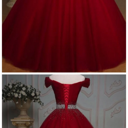 Dark Red Tulle Gorgeous Ball Gown, Burgundy Off..