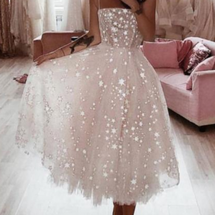 White Tulle Short Prom Dress, White Tulle..