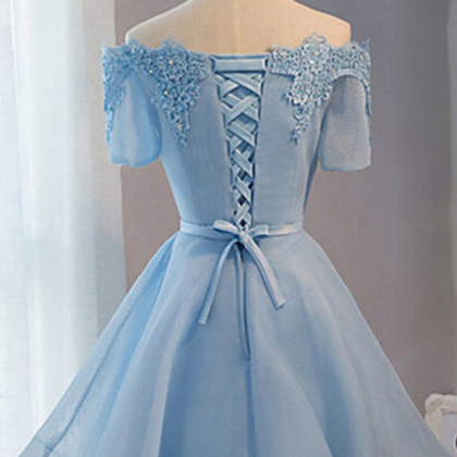 Short Prom Dresses, Baby Blue Prom Dresses, Lace..