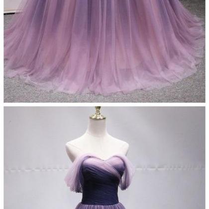 Simple Off Shoulder Tulle Long Prom Dress, Tulle..