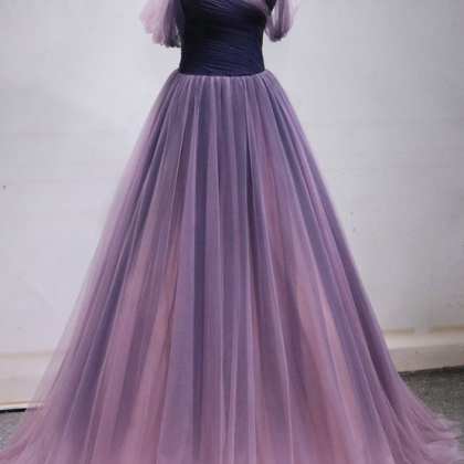 Simple Off Shoulder Tulle Long Prom Dress, Tulle..