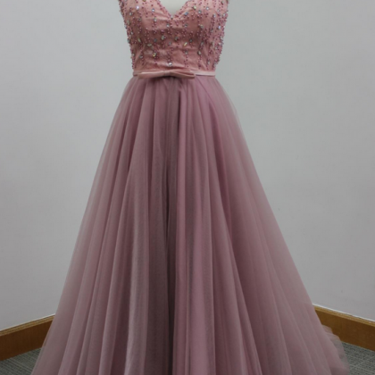 Pink Floor Length Prom Dress,tulle Formal Gown..