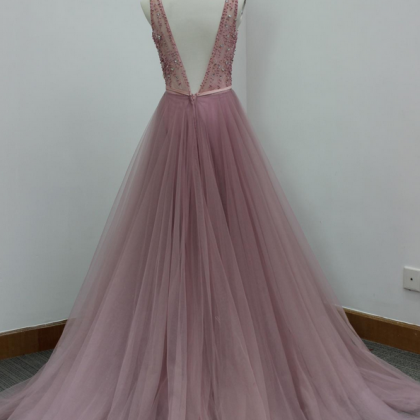 Pink Floor Length Prom Dress,tulle Formal Gown..