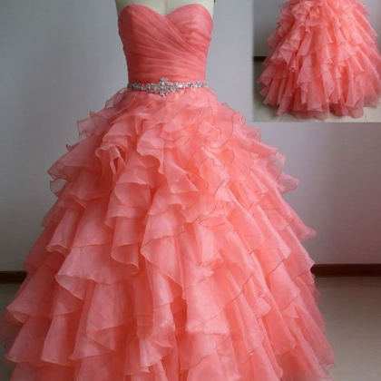 Beautiful Coral Ball Gown Sweetheart Prom Dresses..