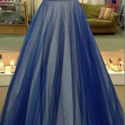 Long Blue Prom Dress, Charming Beaded Prom..