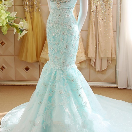 Ice Blue Lace Appliquéd And Beaded Embellished..
