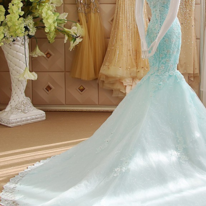 Ice Blue Lace Appliquéd And Beaded Embellished..