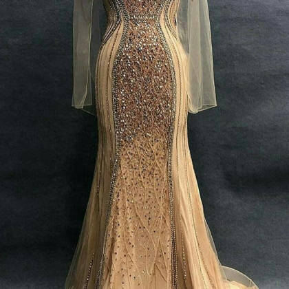Sexy Gold Beading Mermaid Prom Dresses,