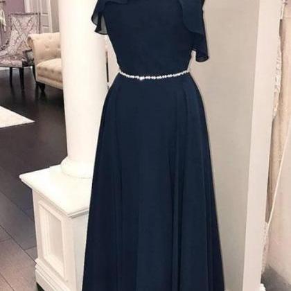 A-Line Off Shoulder Sleeveless Ruffles Chifffon Bridesmaid Dress WB1004