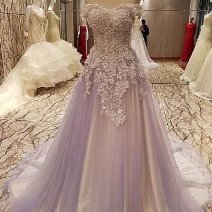 Off Shoulder Prom Dress, Sexy Tulle Beaded..
