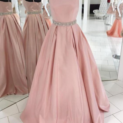 Simple Blush Pink Prom Dress,round Neckline..