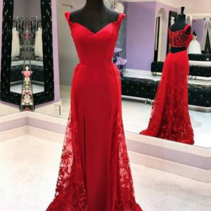 Lace Mermaid Prom Dress, Sexy Appliques Red Prom..