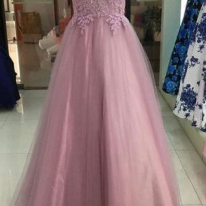 Dusty Rose Halter Lace Applique Prom Dresses,tulle..