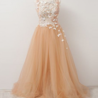 Vogue A-line Champagne Prom Dress,scoop Neckline..