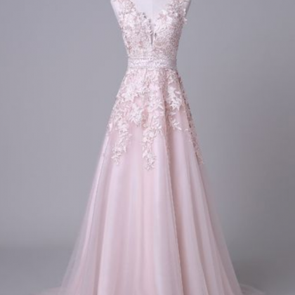 A Line Wedding Dress,pink Wedding Dresses, Long..