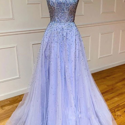 Spark Queen Purple Tulle Sequin Long Prom Dress..