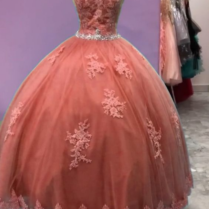 Spark Queen Peach Quinceanera Dresses Appliques..
