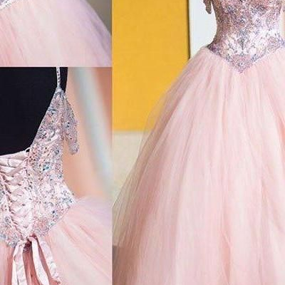 Spark Queen Pink Ball Gown Prom Dress,long Prom..
