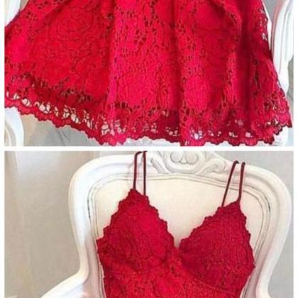 Spark Queen Red Lace Short Prom Dress Cute Lace..