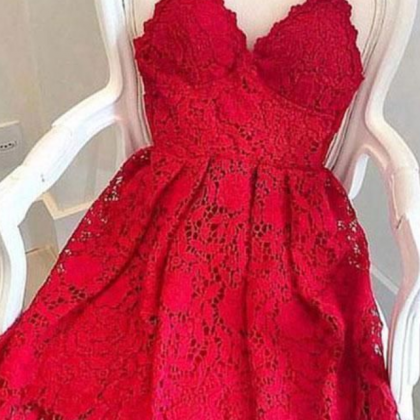 Spark Queen Red Lace Short Prom Dress Cute Lace..