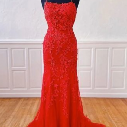 Spark Queen Red Lace Mermaid Long Prom Dress Lace..