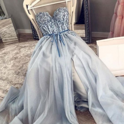 Spark Queen Blue Sweetheart Tulle Lace Long Prom..
