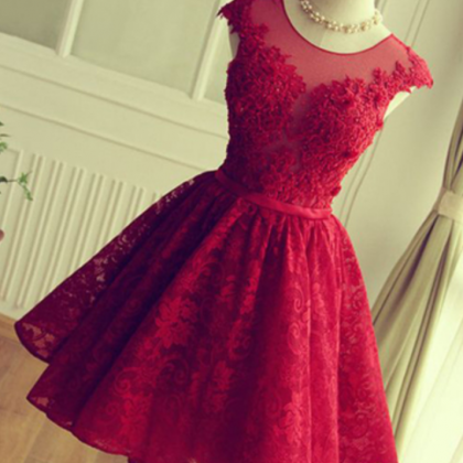 Spark Queen Red Lace Homecoming Dresses, Lace Prom..