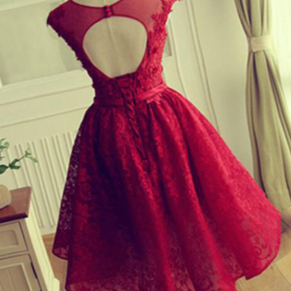 Spark Queen Red Lace Homecoming Dresses, Lace Prom..