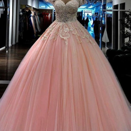 Spark Queen Light Pink Beaded Lace Ball Gown Long..