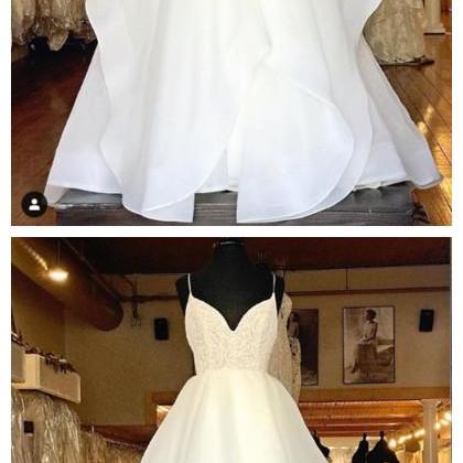 Pretty Spaghetti Straps White Wedding Dresses,..