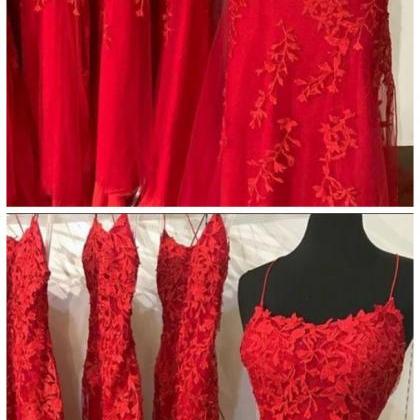Red Lace Prom Dresses, Mermaid Long Prom Dresses,..