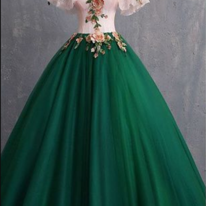 Vintage Dark Green Prom Dresses Ball Gown..