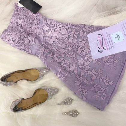 Lavender Lace Appliques Tight Mini Party Dress..