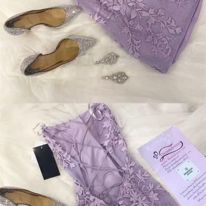 Lavender Lace Appliques Tight Mini Party Dress..
